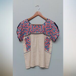 Roller Rabbit Women's Short Sleeve Tunic Floral Embroidery White S